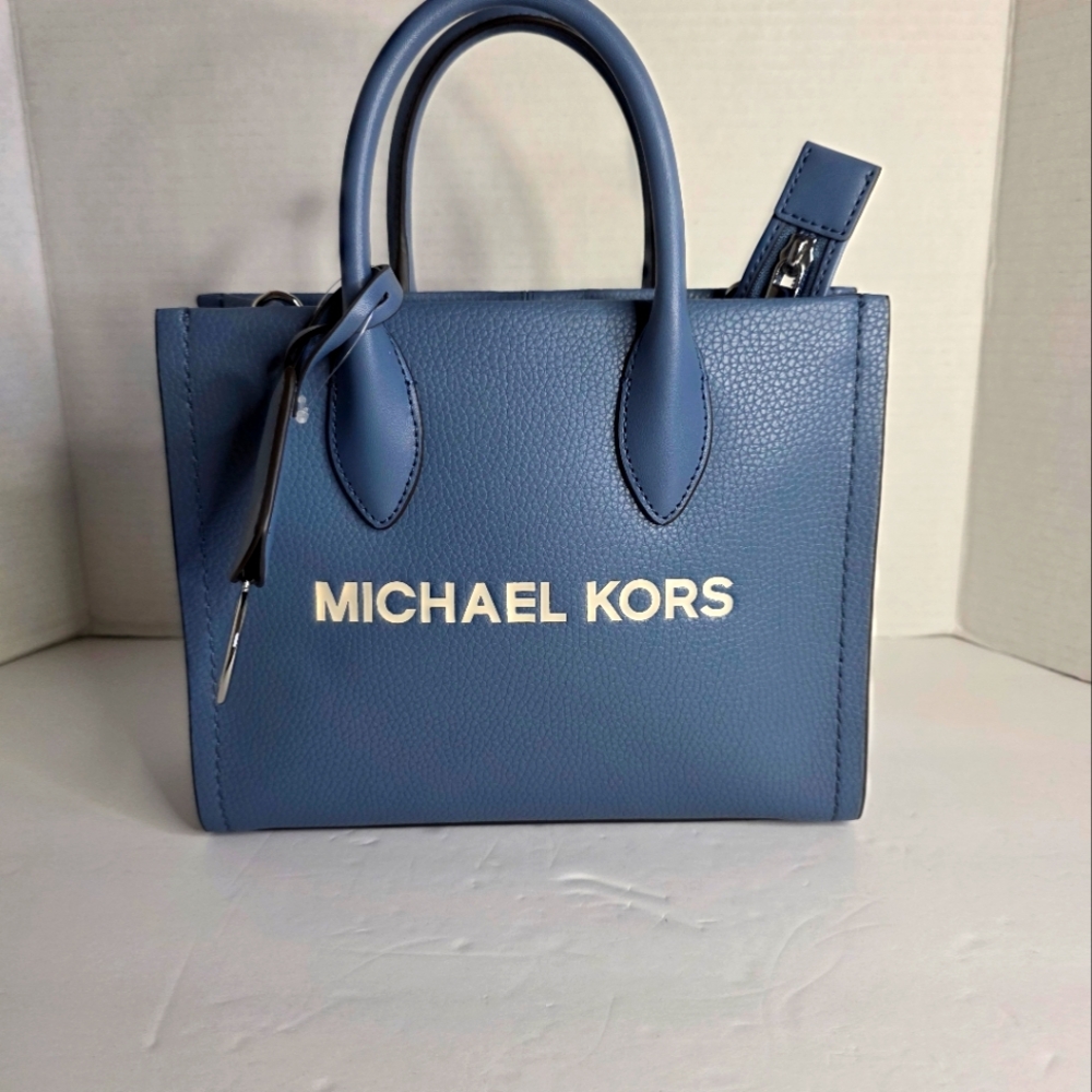 Michael Kors Mirella Small Pebbled Leather Crossbody Bag Blue Denim